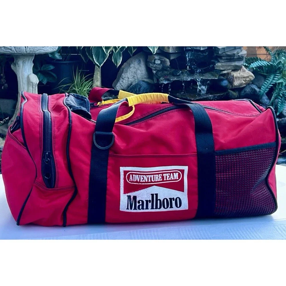 Vintage 1990’s Marlboro Adventure Team Red Duffle Bag Travel Gym Bag Nice